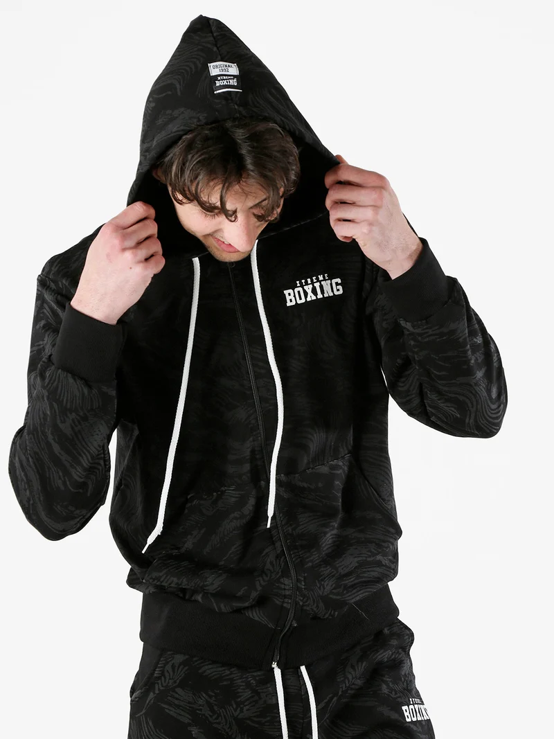Felpa da uomo in cotone con cappuccio e zip - nero