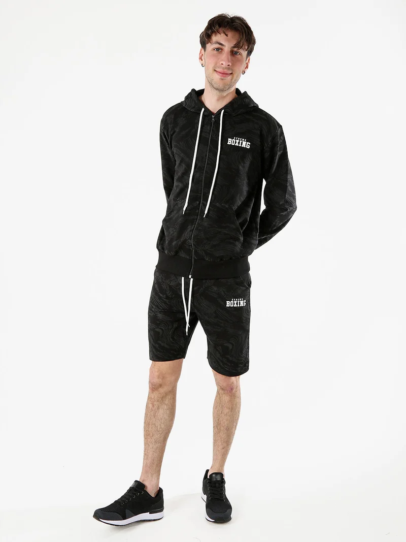 Felpa da uomo in cotone con cappuccio e zip - nero