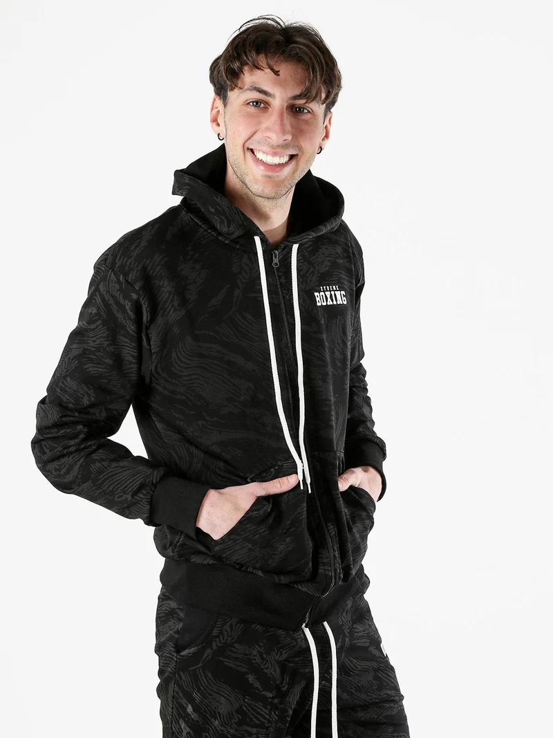 Felpa da uomo in cotone con cappuccio e zip - nero