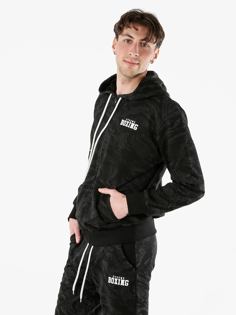 Felpa da uomo in cotone con cappuccio e zip - nero