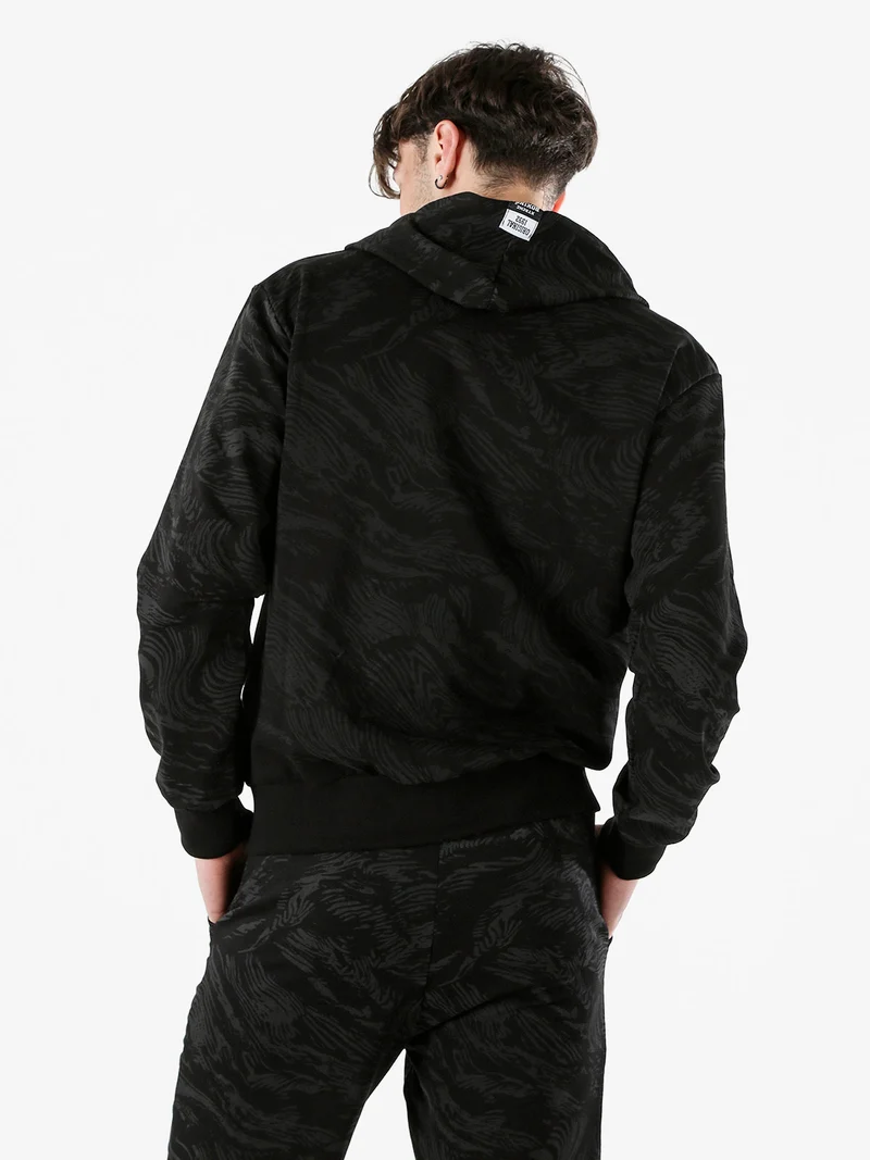 Felpa da uomo in cotone con cappuccio e zip - nero