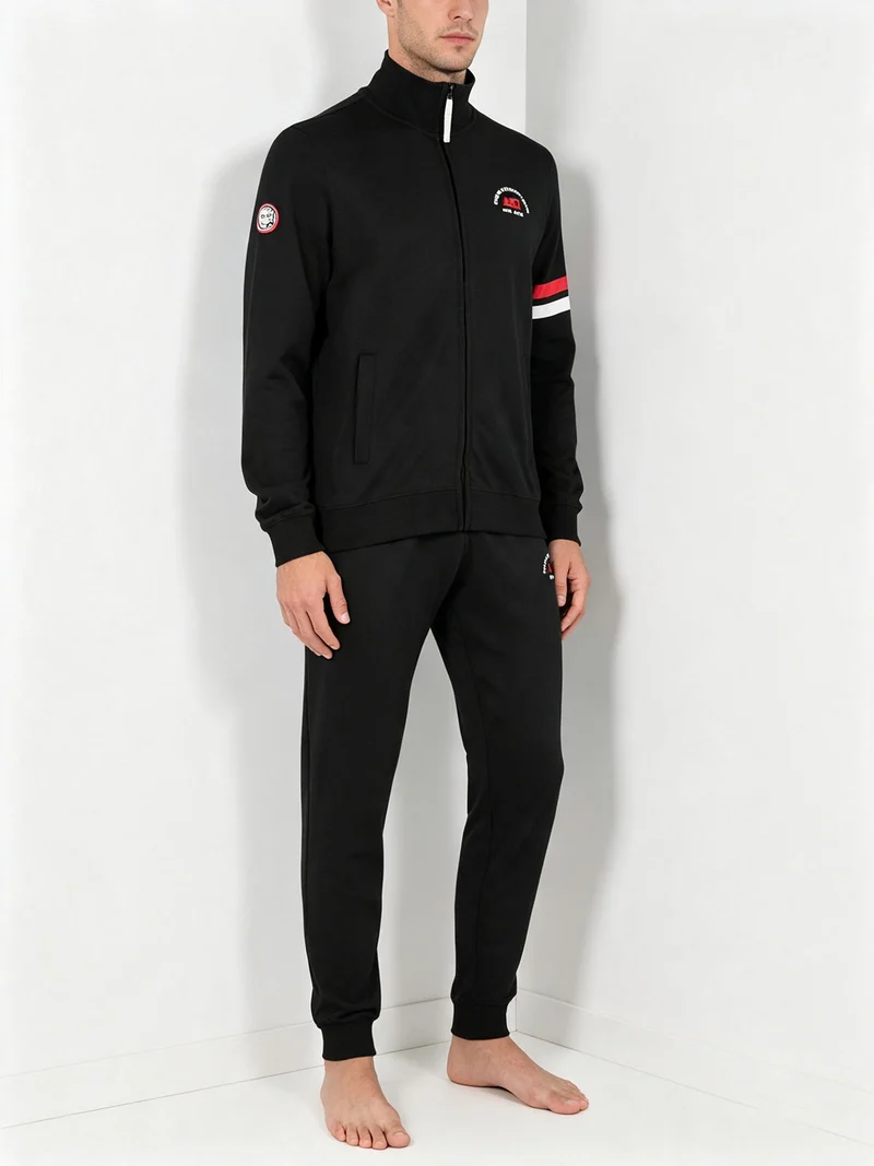 Tuta da uomo 2 pezzi in misto cotone con zip intera - nero