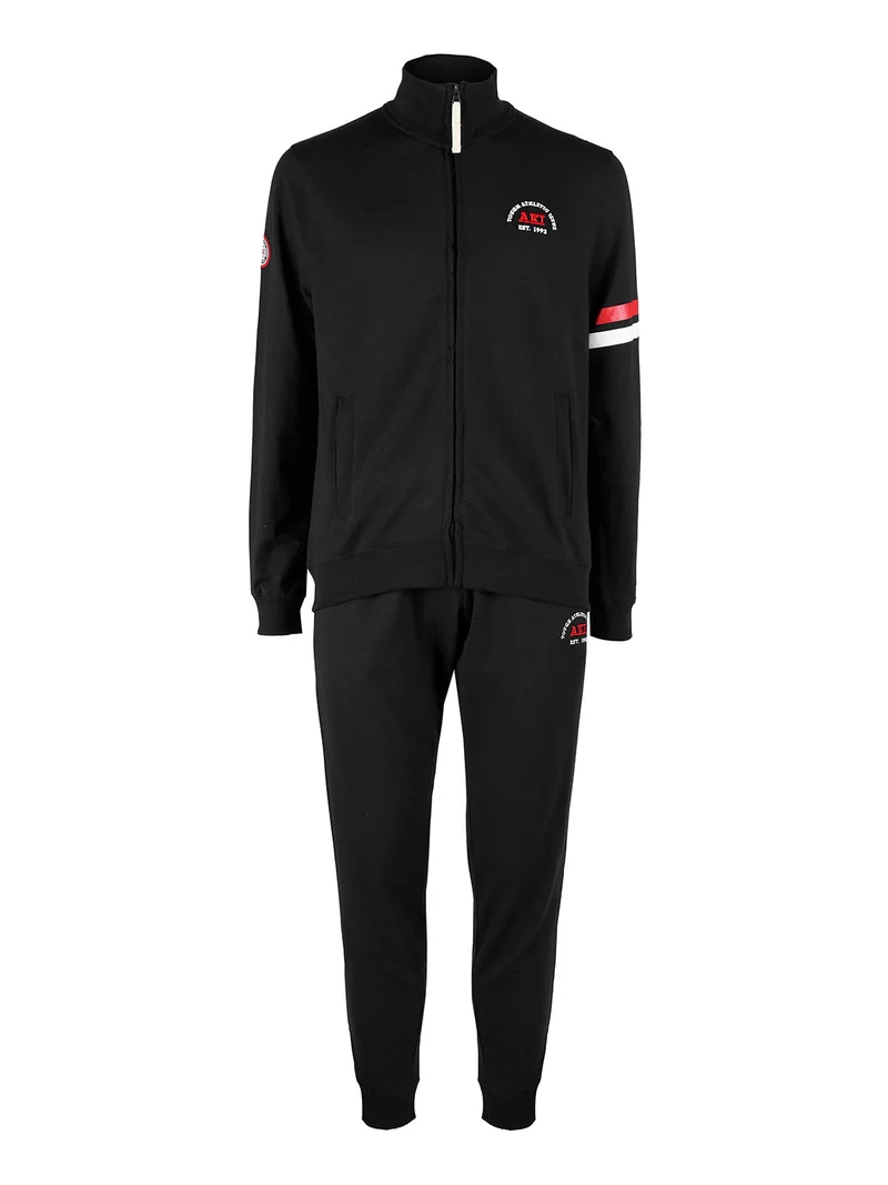 Tuta da uomo 2 pezzi in misto cotone con zip intera - nero