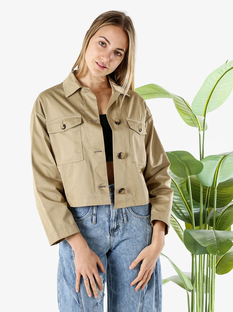 Giacca donna oversize con bottoni - khaki
