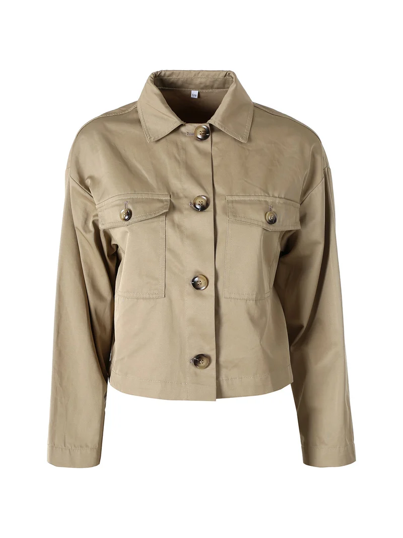 Giacca donna oversize con bottoni - khaki