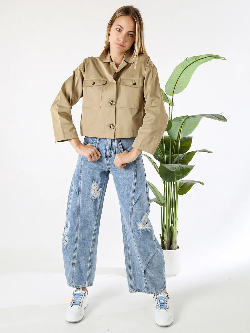 Giacca donna oversize con bottoni - khaki