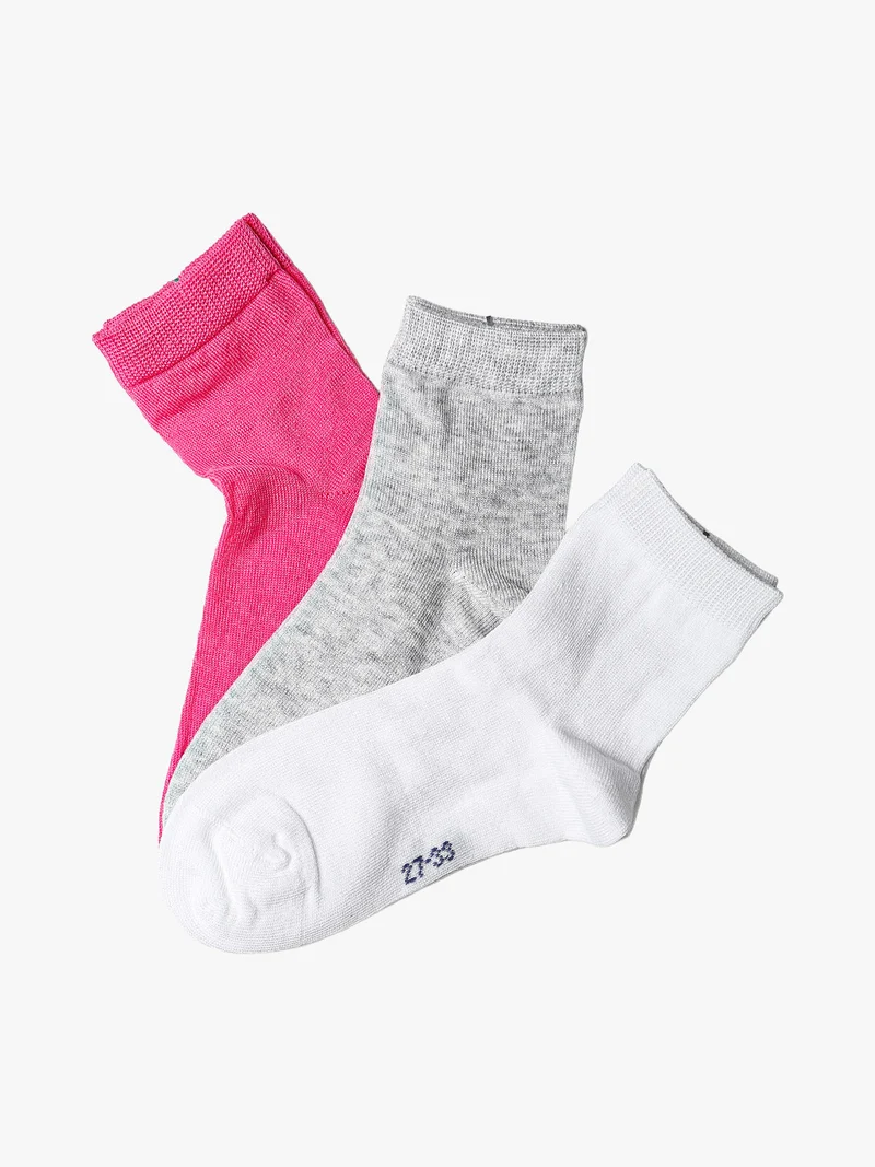 Confezione da 3 paia di calze corte da bambina in cotone mercerizzato - fucsia