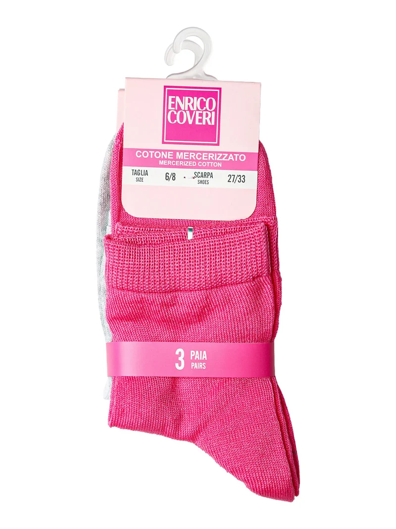Confezione da 3 paia di calze corte da bambina in cotone mercerizzato - fucsia