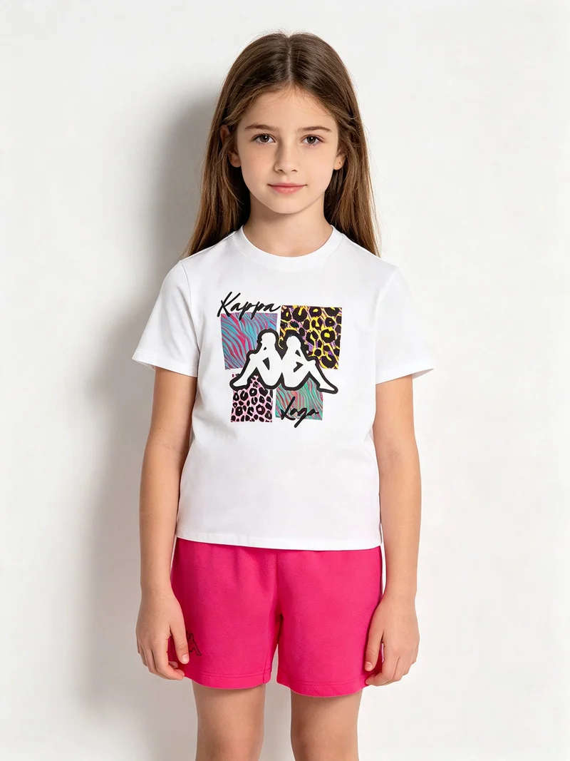 Completo corto 2 pezzi in cotone da bambina con t-shirt e shorts - bianco