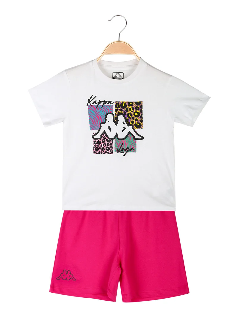Completo corto 2 pezzi in cotone da bambina con t-shirt e shorts - bianco