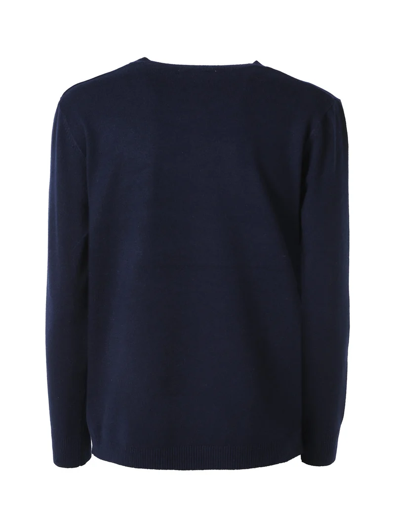 Pullover donna in maglia con scollo a V - blu scuro