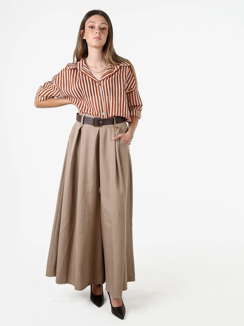 Camicia donna oversize in cotone con stampa a righe - cuoio