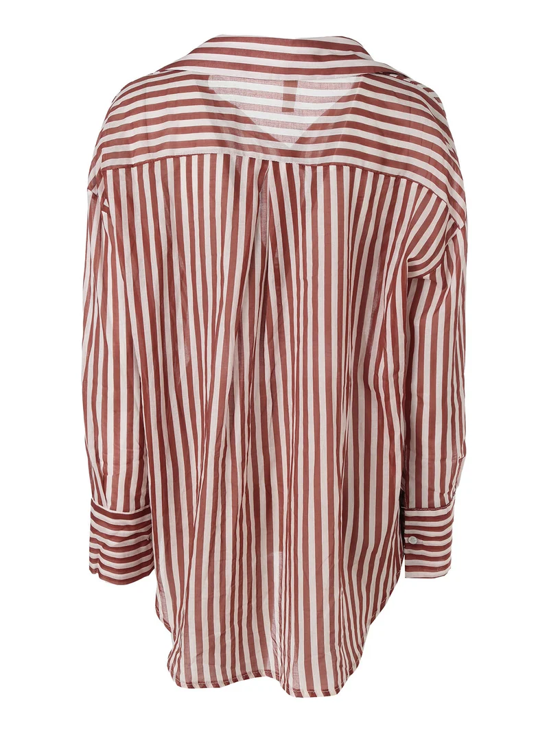 Camicia donna oversize in cotone con stampa a righe - cuoio