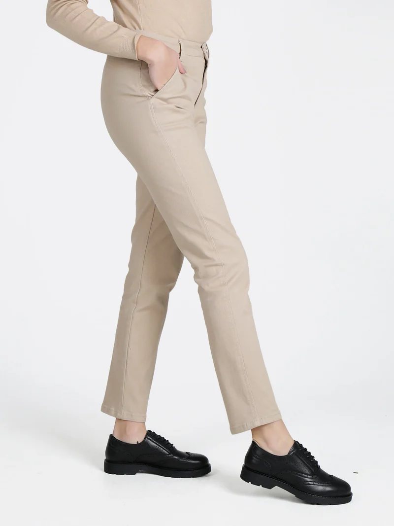 Pantaloni da donna a vita bassa in cotone - beige