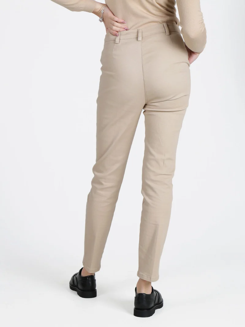 Pantaloni da donna a vita bassa in cotone - beige