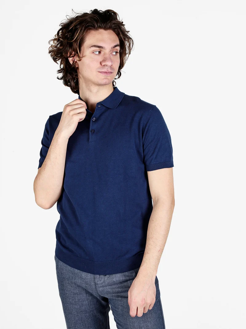 Polo da uomo in cotone a maniche corte - bluette