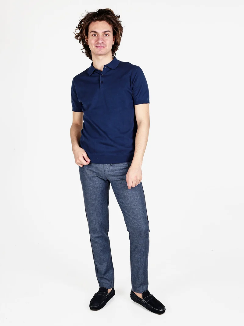 Polo da uomo in cotone a maniche corte - bluette