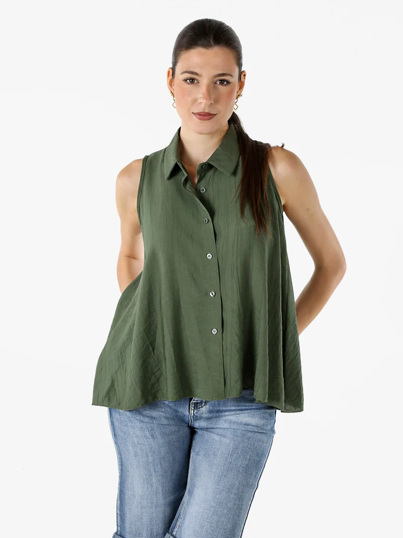 Top donna a camicia senza maniche - militare