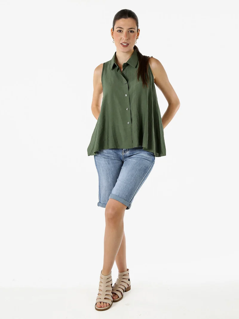 Top donna a camicia senza maniche - militare