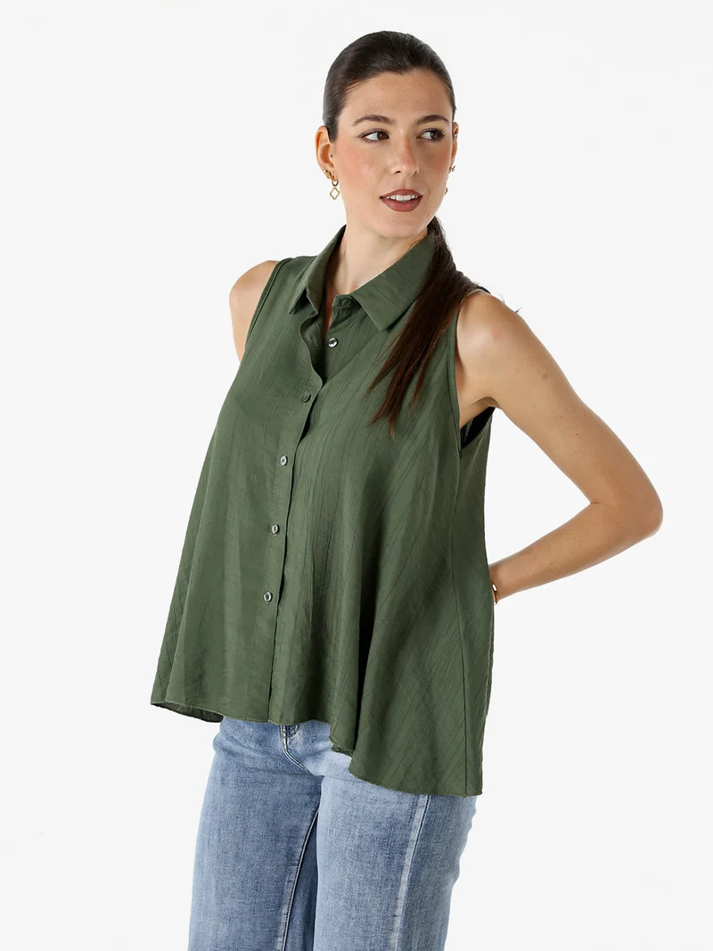 Top donna a camicia senza maniche - militare