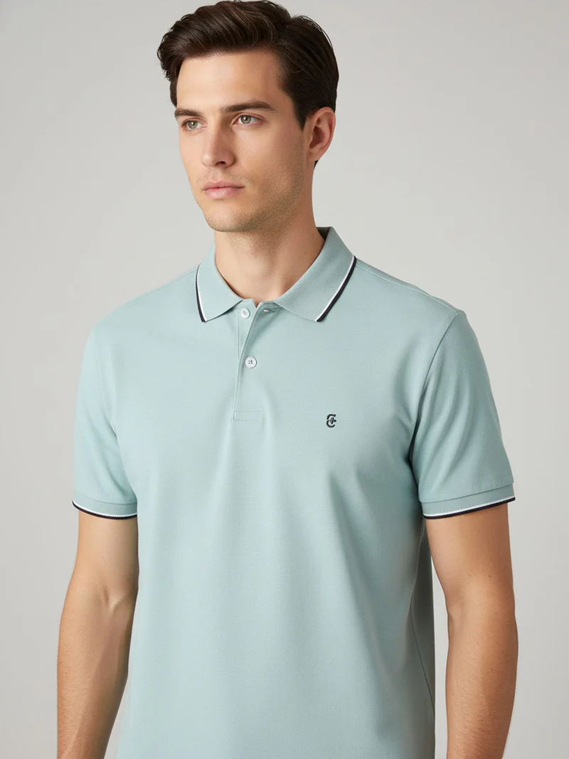 Polo da uomo in cotone a maniche corte - acqua marina