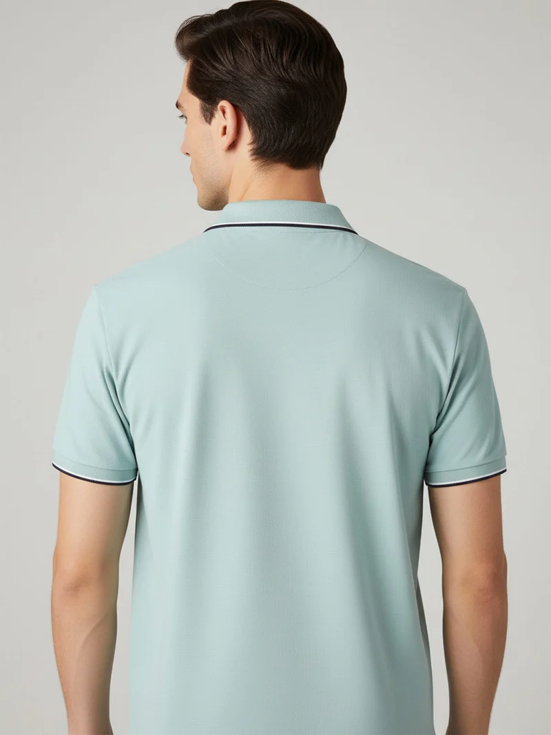 Polo da uomo in cotone a maniche corte - acqua marina