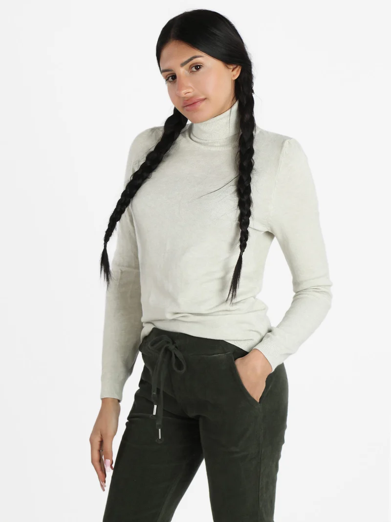 Dolcevita da donna in maglia tinta unita - perla