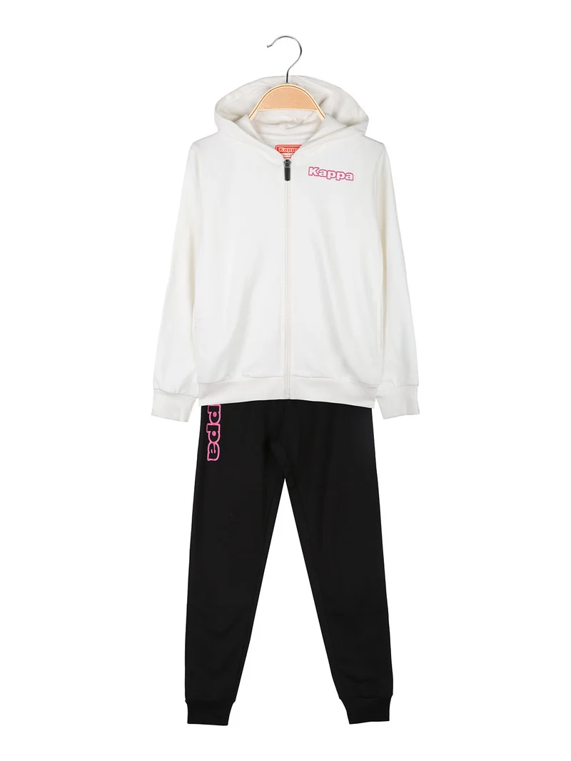 Completo tuta da ragazza 2 pezzi con cappuccio e zip - bianco