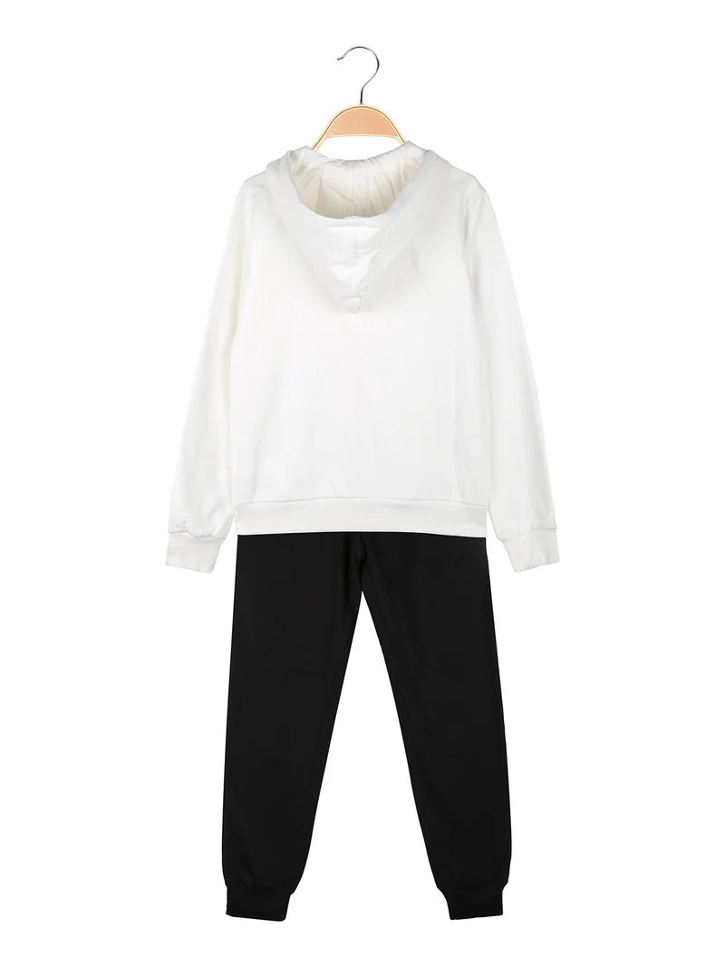 Completo tuta da ragazza 2 pezzi con cappuccio e zip - bianco