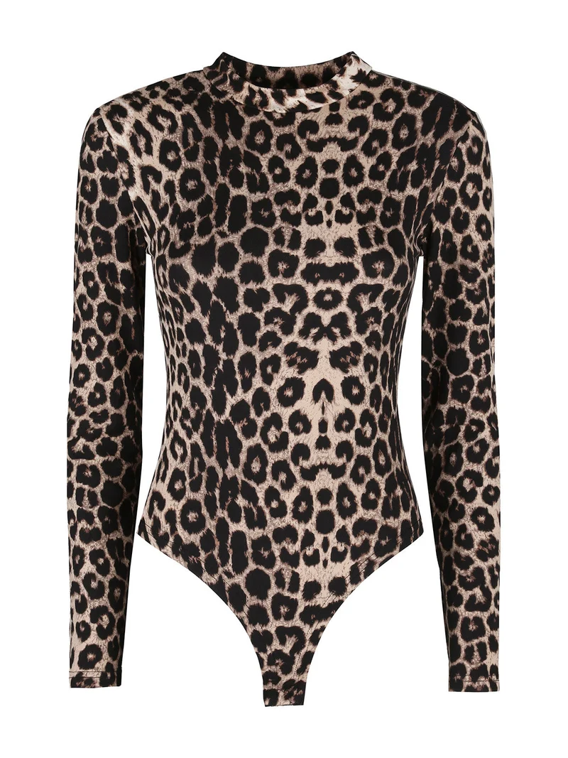Body donna maculato a maniche lunghe - marrone