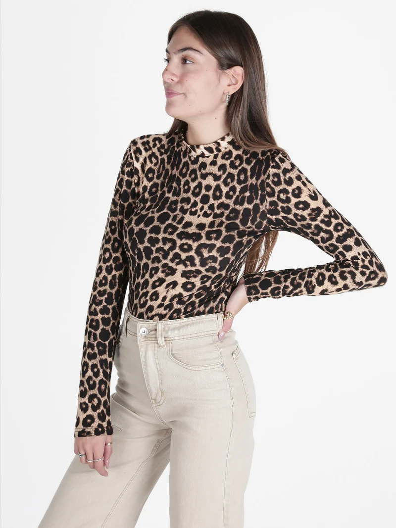 Body donna maculato a maniche lunghe - marrone