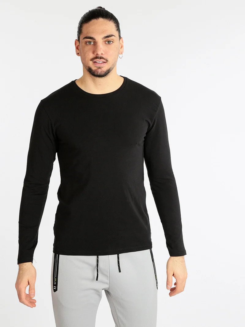 T-shirt manica lunga uomo in cotone - nero