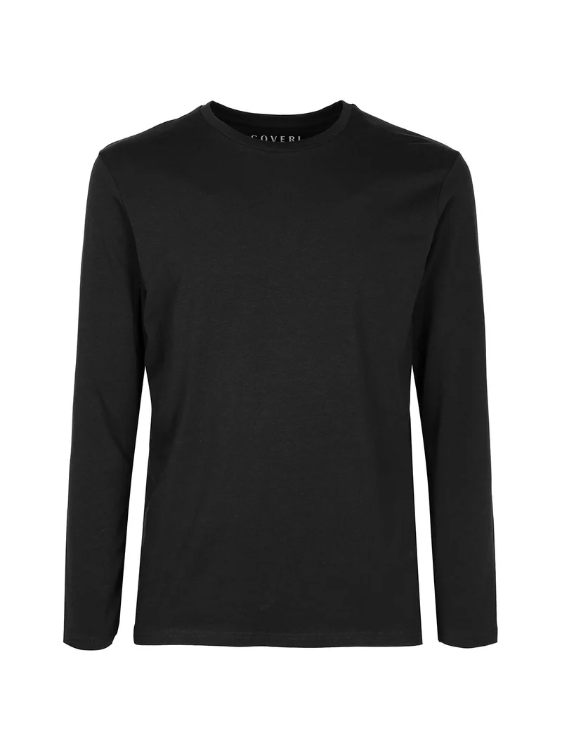 T-shirt manica lunga uomo in cotone - nero
