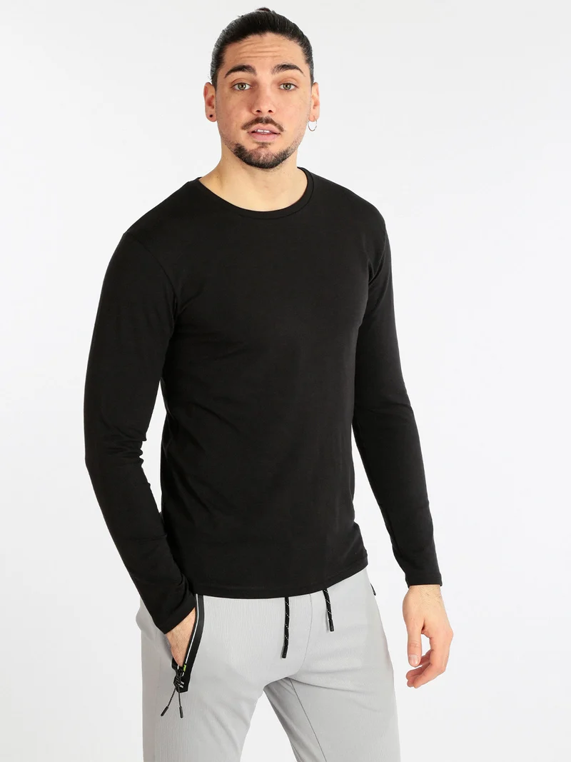 T-shirt manica lunga uomo in cotone - nero