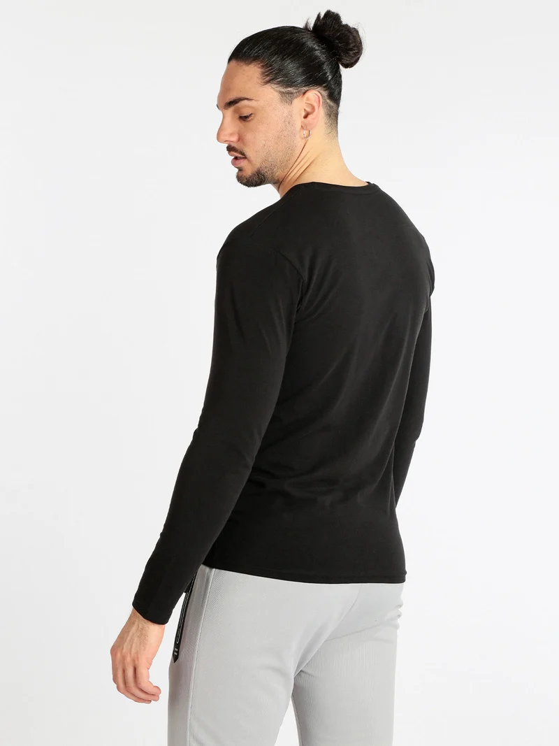 T-shirt manica lunga uomo in cotone - nero