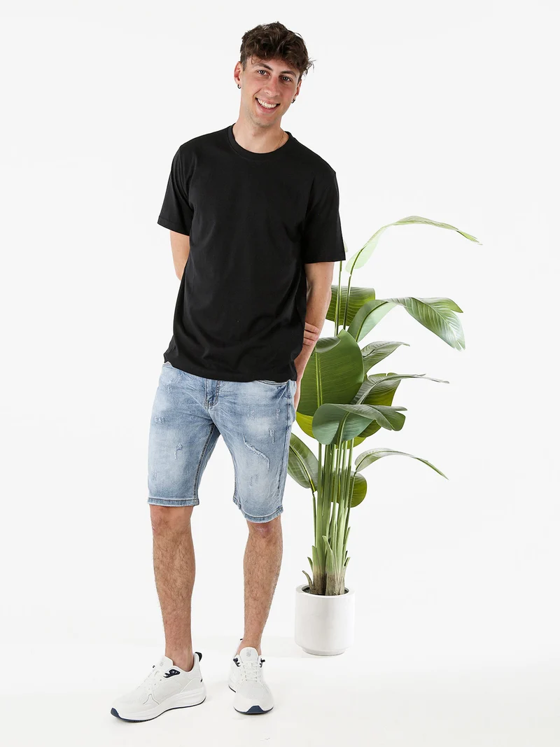 T-shirt girocollo da uomo in cotone - nero