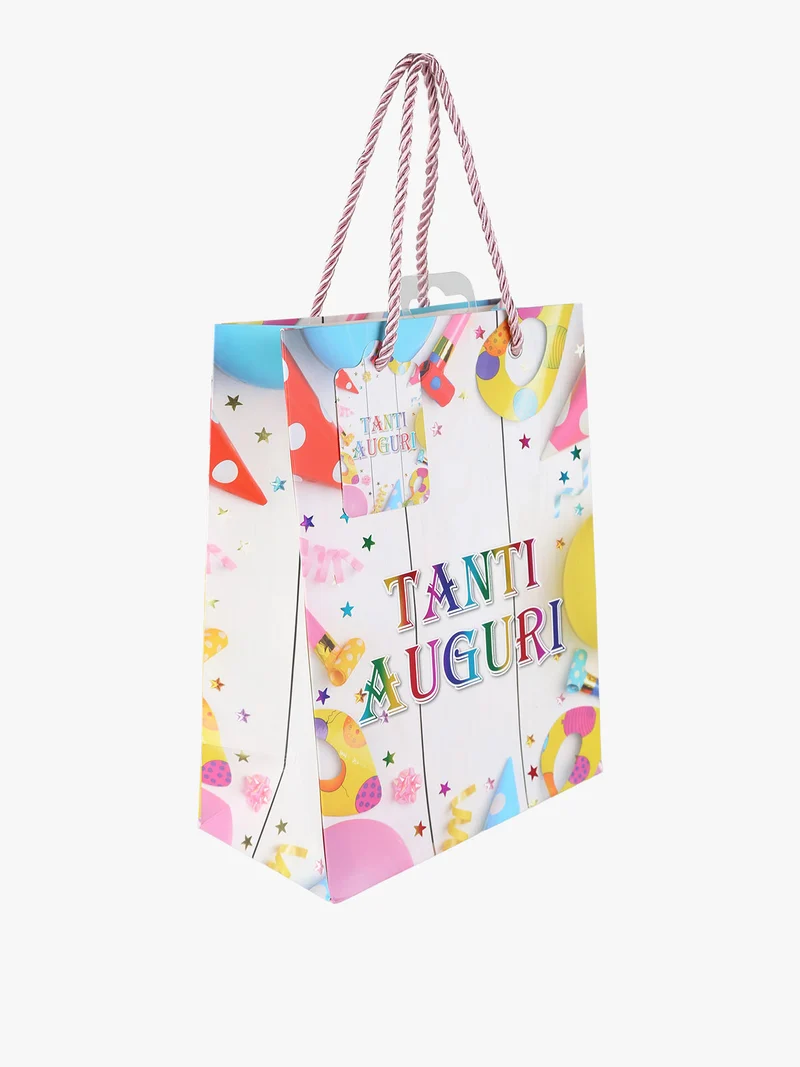 Sacchetto regalo compleanno TANTI AUGURI piccolo - grigio chiaro
