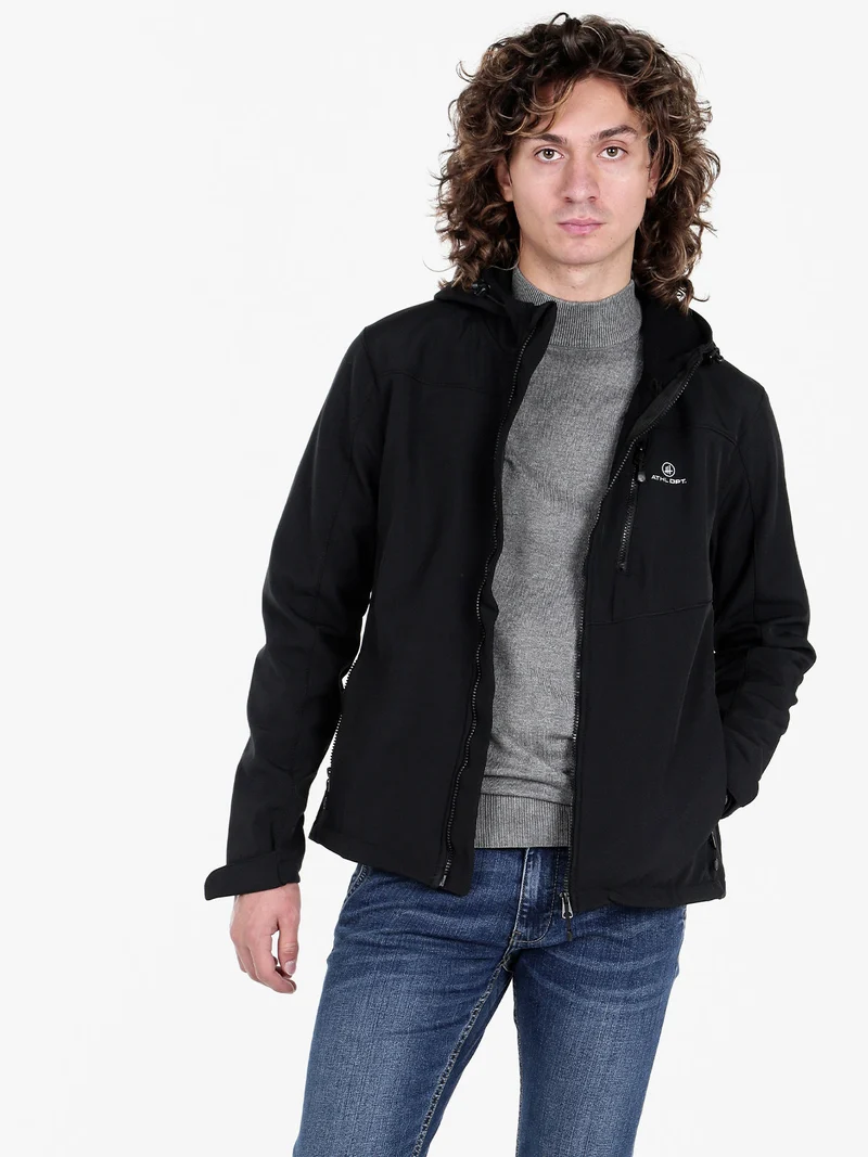 Giacca impermeabile da uomo con cappuccio e interno in pile - nero