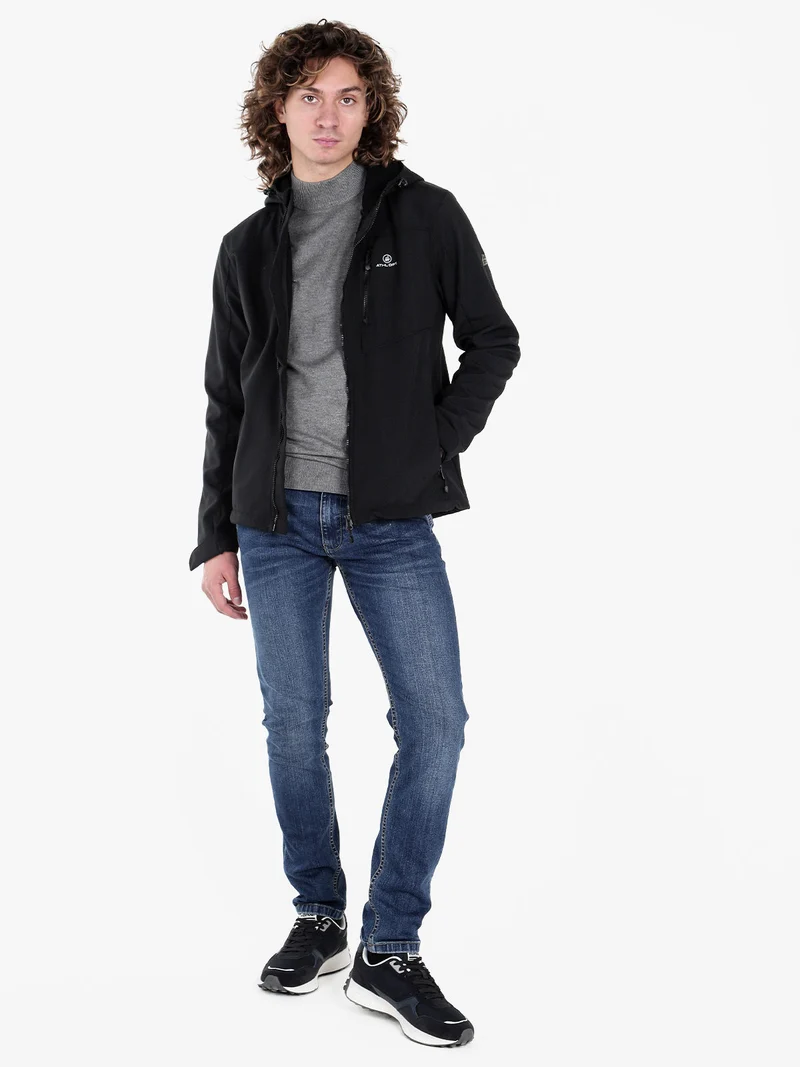 Giacca impermeabile da uomo con cappuccio e interno in pile - nero