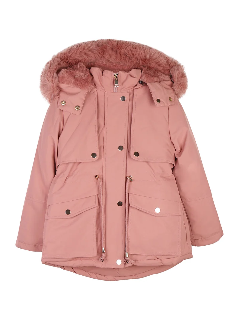 Giubbotto da bambina imbottito con cappucio e interno in ecopelo - rosa