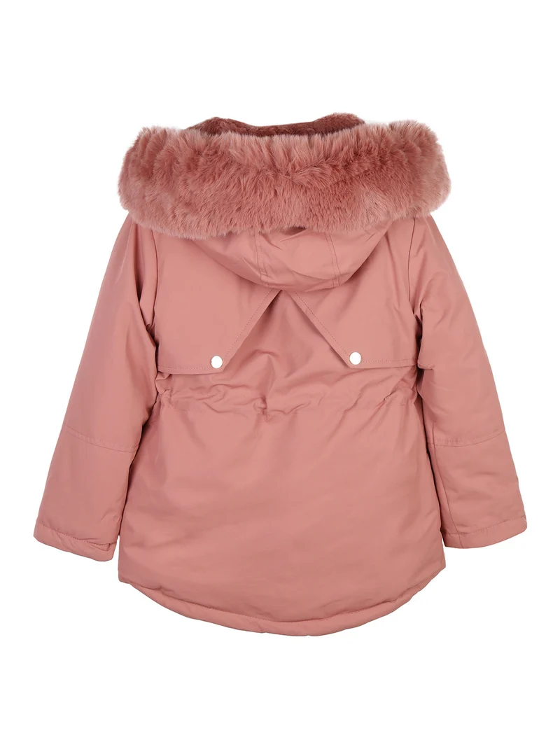 Giubbotto da bambina imbottito con cappucio e interno in ecopelo - rosa