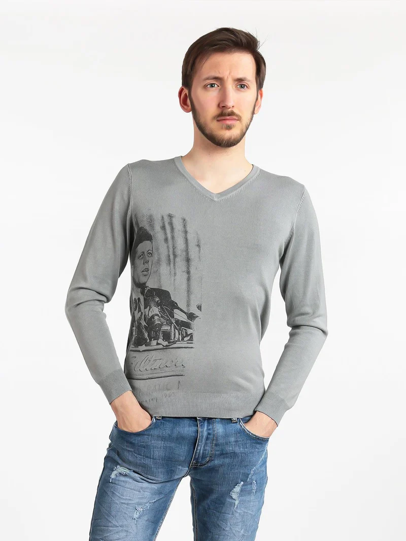 Maglioncino leggero uomo scollo V - grigio