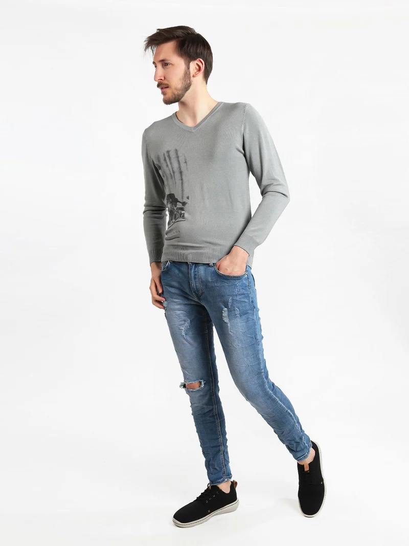 Maglioncino leggero uomo scollo V - grigio