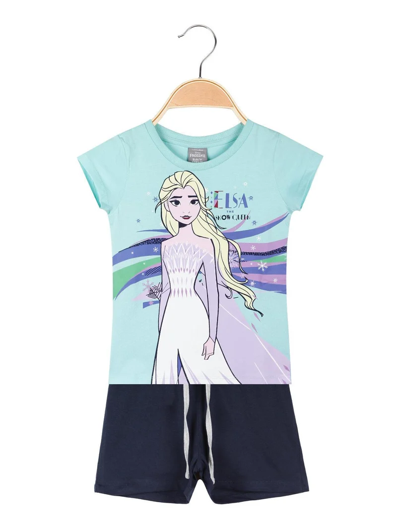 Completo bambina manica corta con stampe - acqua marina
