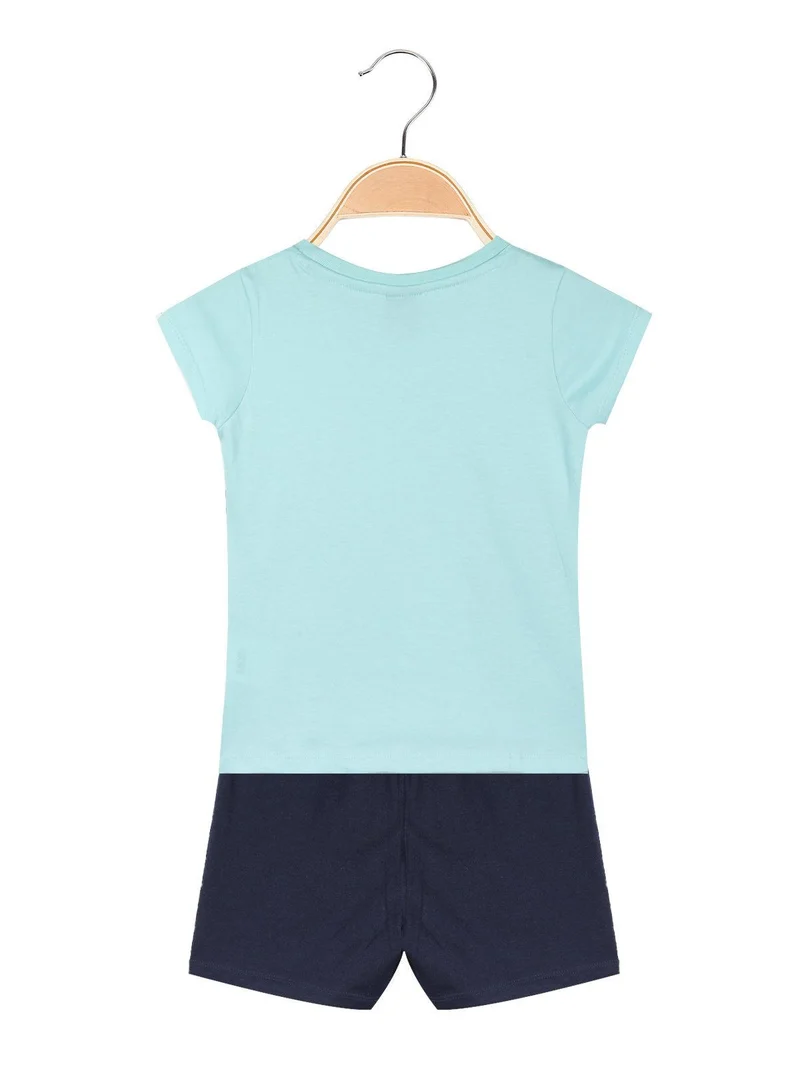 Completo bambina manica corta con stampe - acqua marina