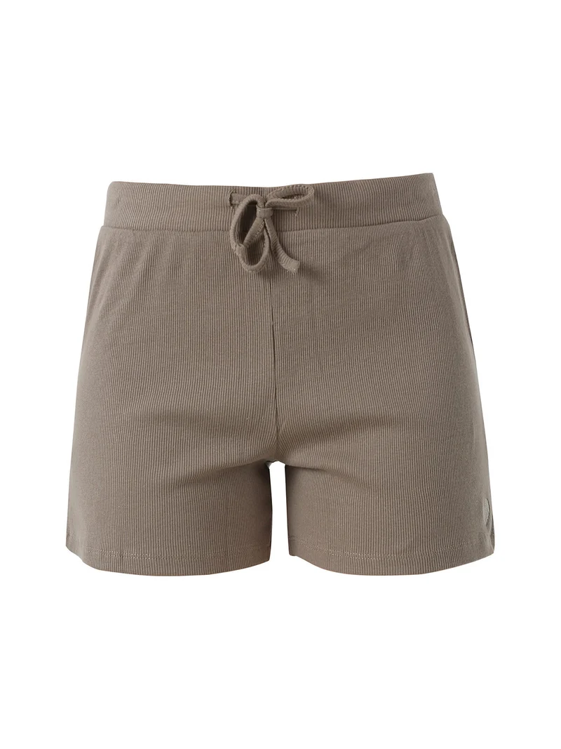 Shorts sportivi da donna a costine con coulisse - taupe