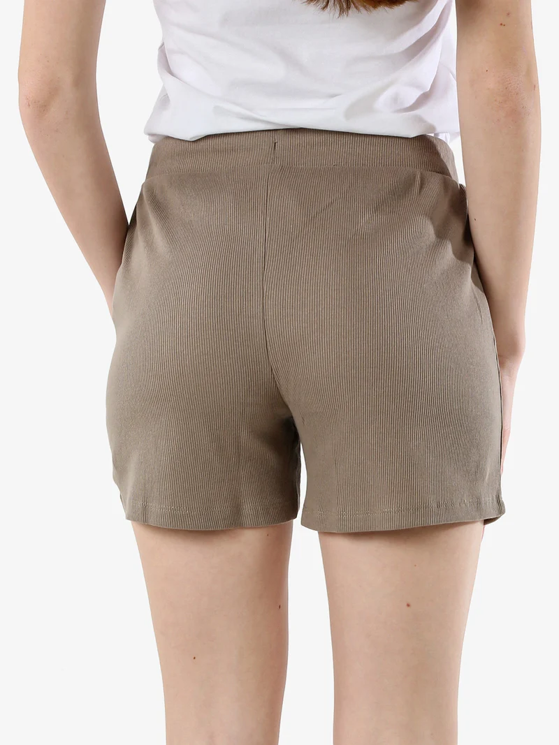 Shorts sportivi da donna a costine con coulisse - taupe