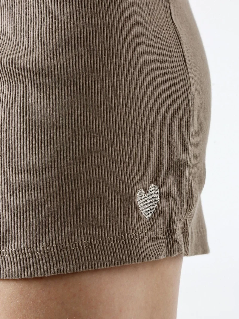 Shorts sportivi da donna a costine con coulisse - taupe