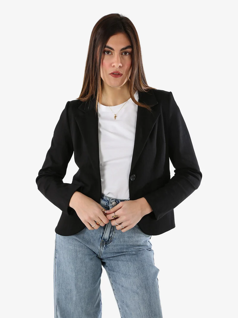 Blazer donna spigato con bottone - nero