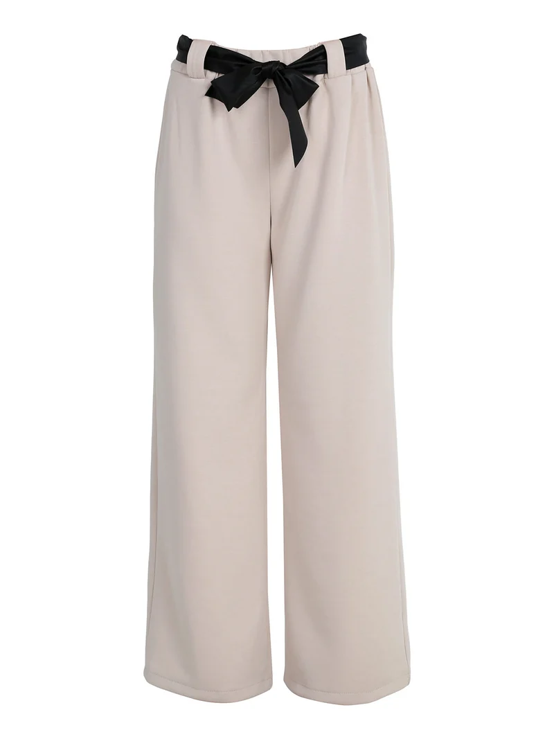 Pantaloni donna vita alta a gamba larga - beige